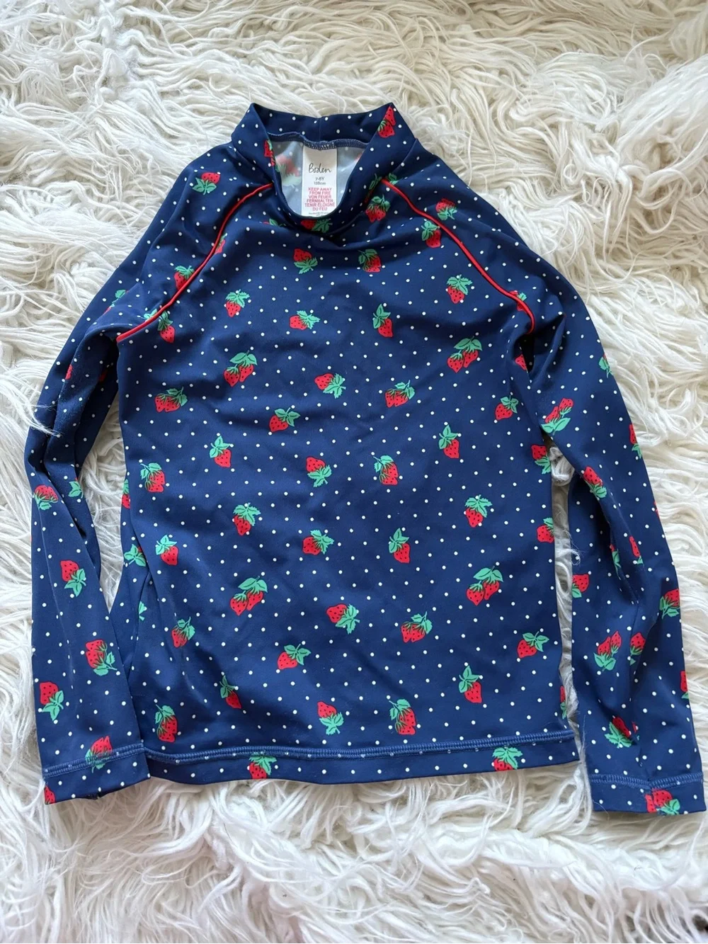 Boden Strawberry Polka Dot Rash Guard 7-8Y
